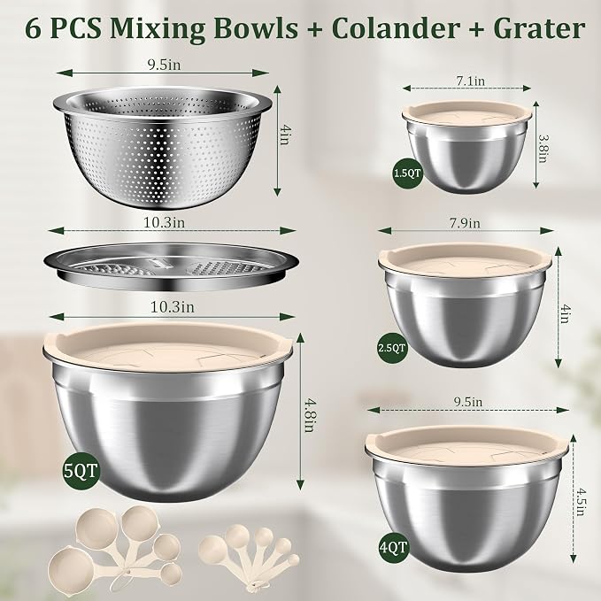 Mixing Bowls with Lids Set, Nesting Storage Bowls - Image 8