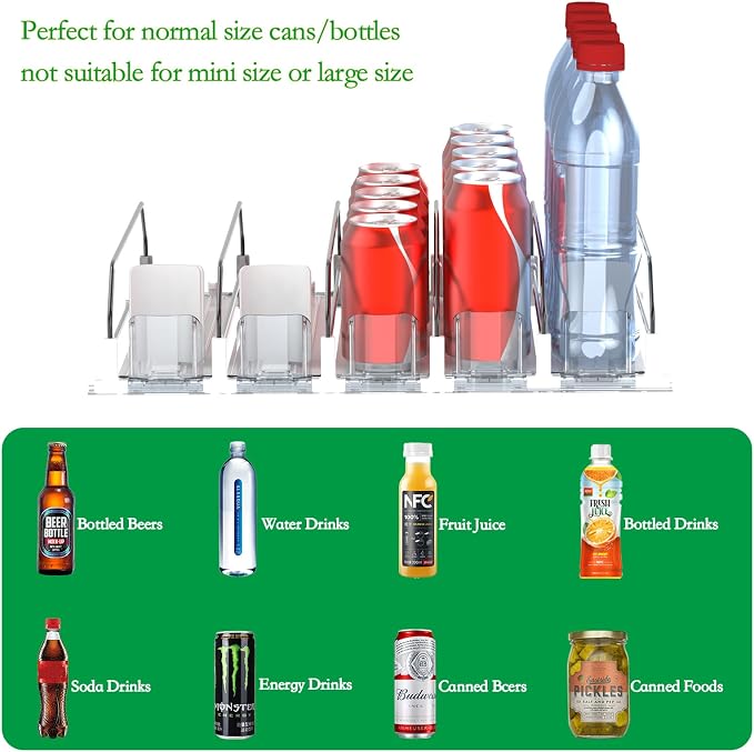 Drink Organizer for Fridge-White Automatic Pusher Glide, 12oz 16oz 20oz-Soda - Image 5