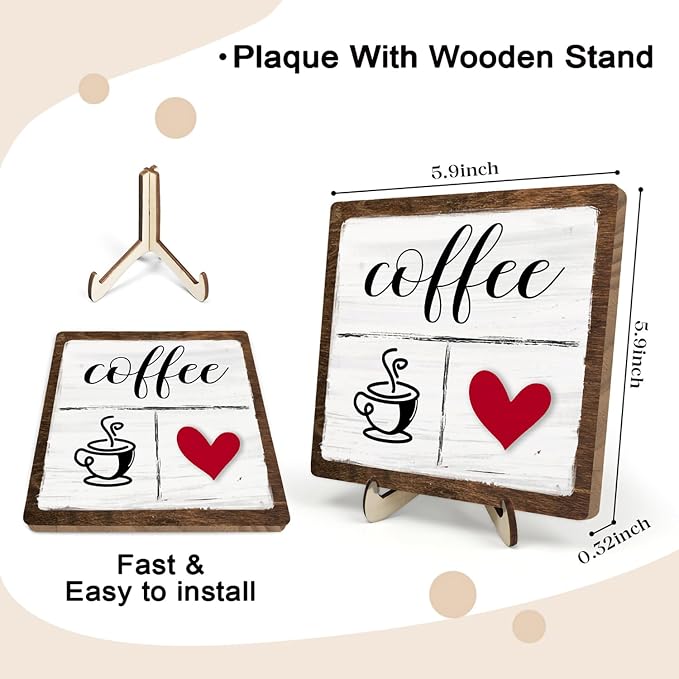 Vintage Coffee Bar Decor Sign, Rustic Wooden Plaque - Image 2
