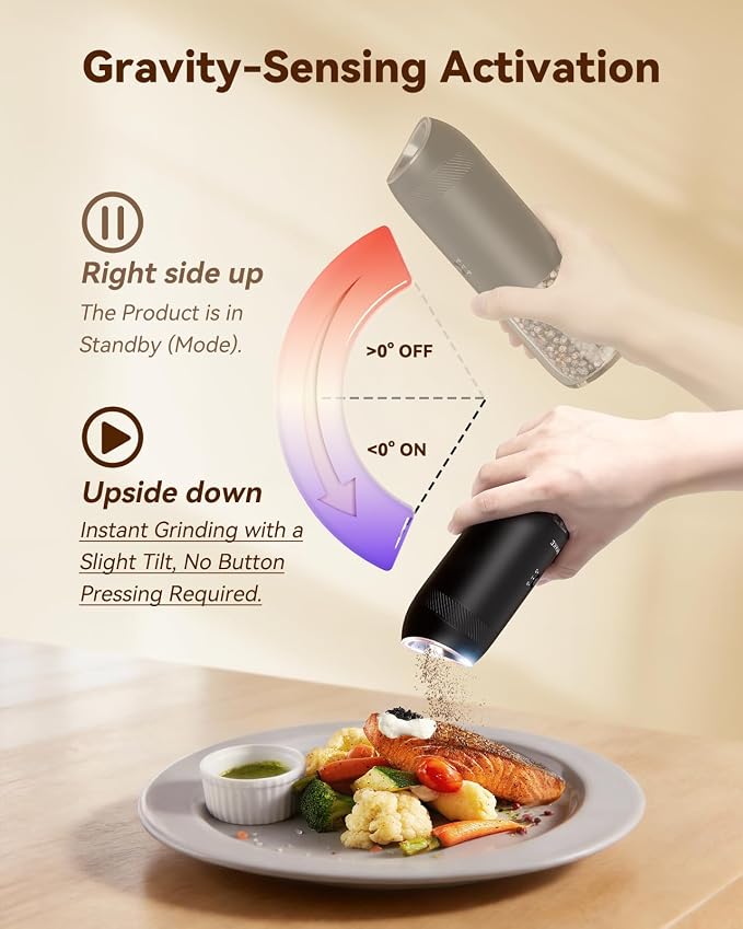 WONMAKE Gravity Electric Salt and Pepper Grinder Set - Image 3