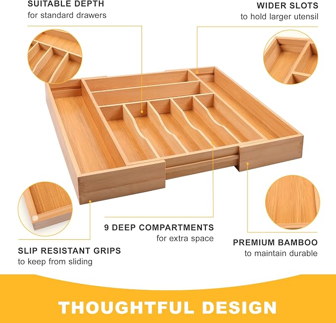 Large Premium Bamboo Silverware Organizer - Image 5