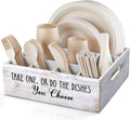 ALELION Rustic White Plate and Utensil Caddy, 6-Compartment Paper Plate and by ALELION