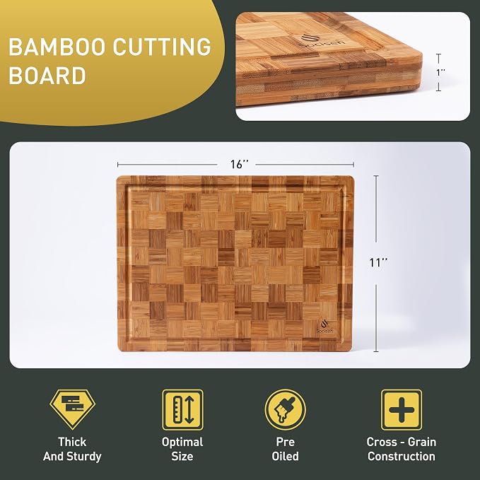 Bamboo Cutting Board Non Slip Heavy Duty Over Sink Wooden Wood Cutting Board - Image 3
