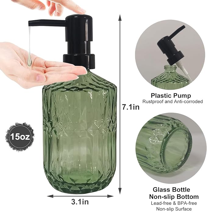 Green Glass Soap Dispenser - Image 2