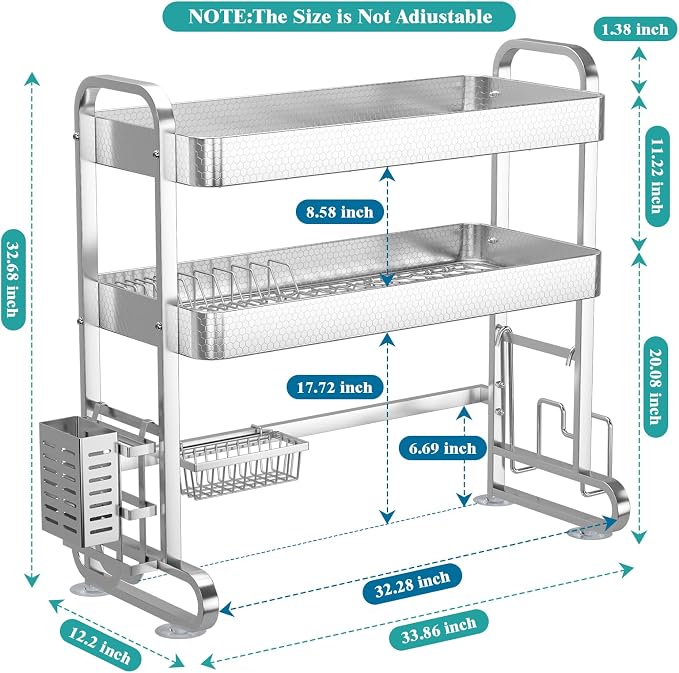 HOWDIA 3-Tier Over The Sink Dish Drying Rack, 304 Stainless Steel Dish Rack - Image 3