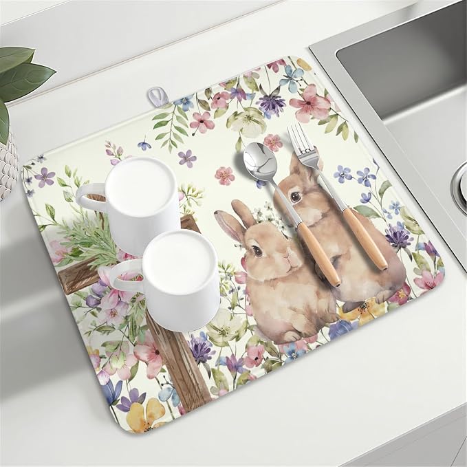 Easter Bunny Dish Drying Mat 16 x 18 Inch Rabbit Dish Drainer Rack Mat Colorful - Image 8