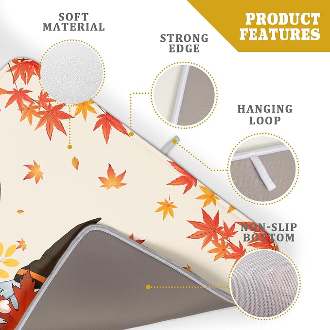 Fall Gnome Dish Drying Mat for Kitchen Counter Autumn Pumpkin Maple Leaves - Image 4