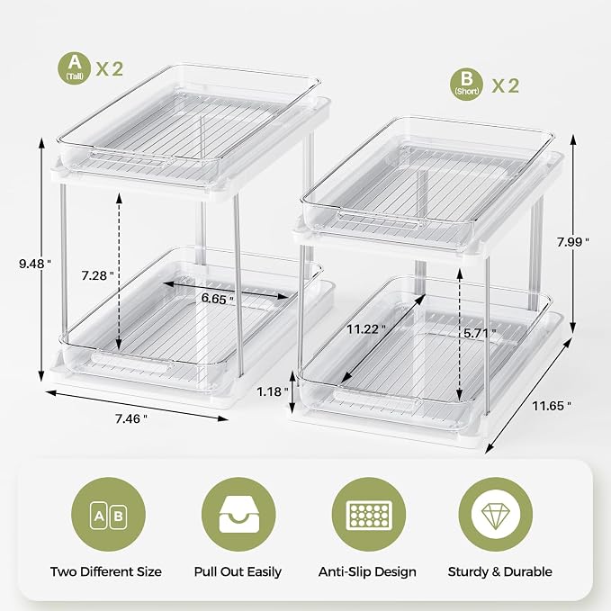 Delamu 2-Tier Bathroom Under Sink Organizers and Storage, Pull Out Cabinet - Image 2