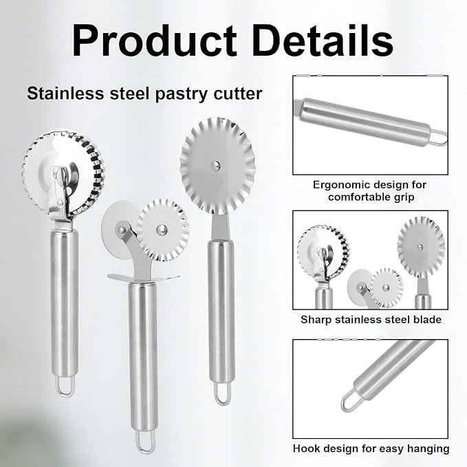 3pcs Pastry Wheel Cutter Set, Stainless Steel Ravioli Pizza Cutter Wheel & - Image 4