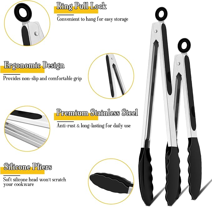 TeamFar Kitchen Tongs, Heat Resistant Silicone Tongs, Locking Design & - Image 3
