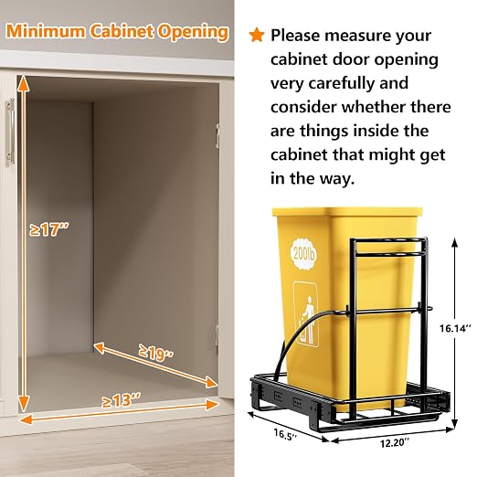 ANASTA Single Pull Out Trash Can Under Cabinet 7-13 Gal, Heavy Duty Under Sink - Image 3