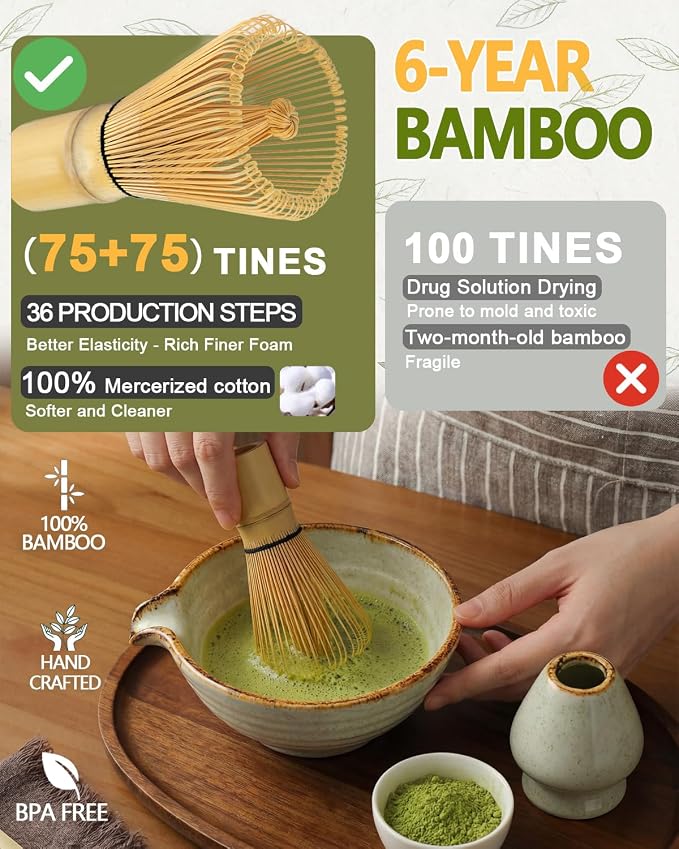 Vaiheng Matcha Whisk Set with Matcha Bowl, Matcha Whisk Holder Matcha Bamboo - Image 5