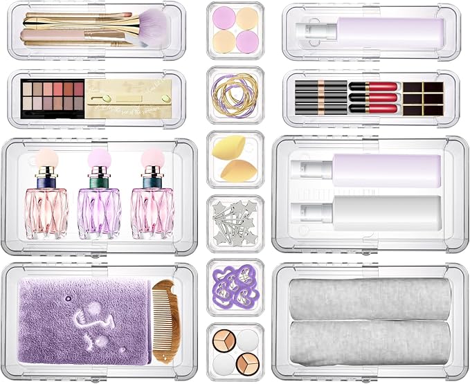 14 Pcs Clear Drawer Organizer, Adjustable Drawer Storage Box, 3-Size Desk - Image 7