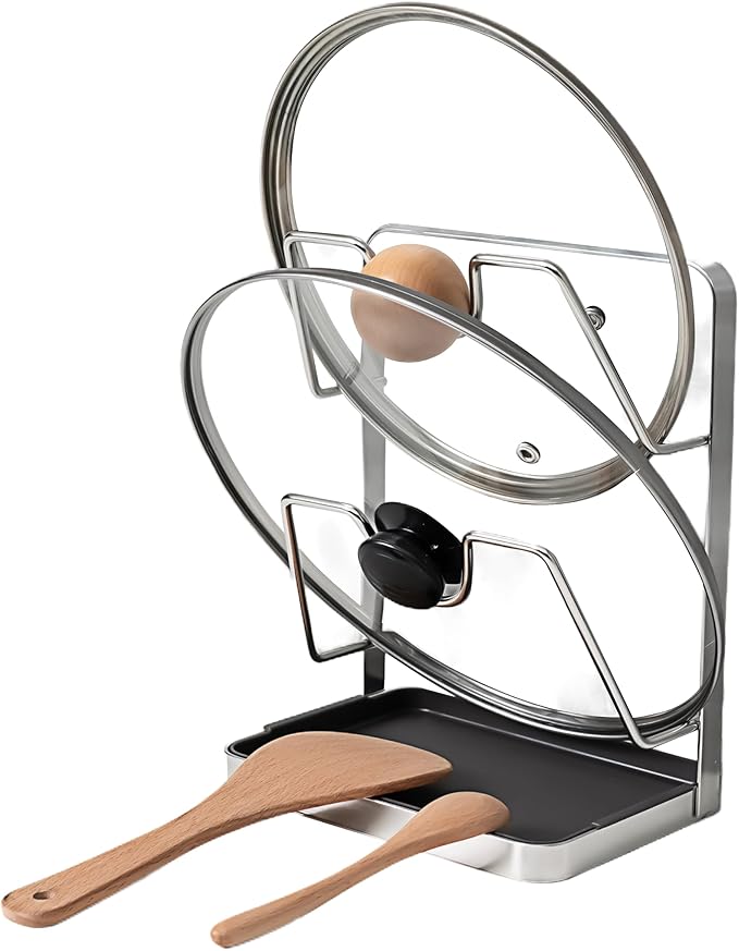 304 Stainless Steel Pot Lid Holder While Cooking, Kitchen Pot Lid Storage Rack by Unknown
