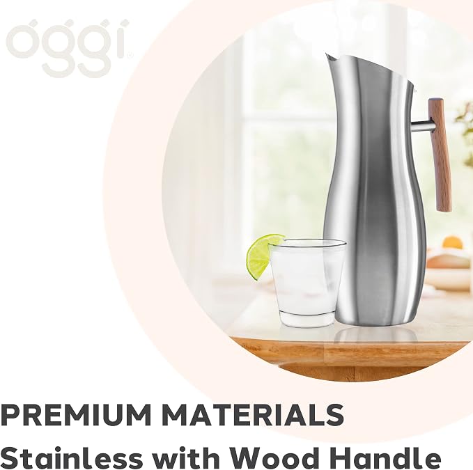 OGGI Slimline Stainless Steel Pitcher- Stainless Steel Water w/Ice Guard - Image 5