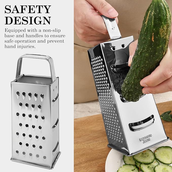 Stainless Steel Vegetable Grater, 4-Sided Portable Metal Grater, Cheese Grater - Image 4