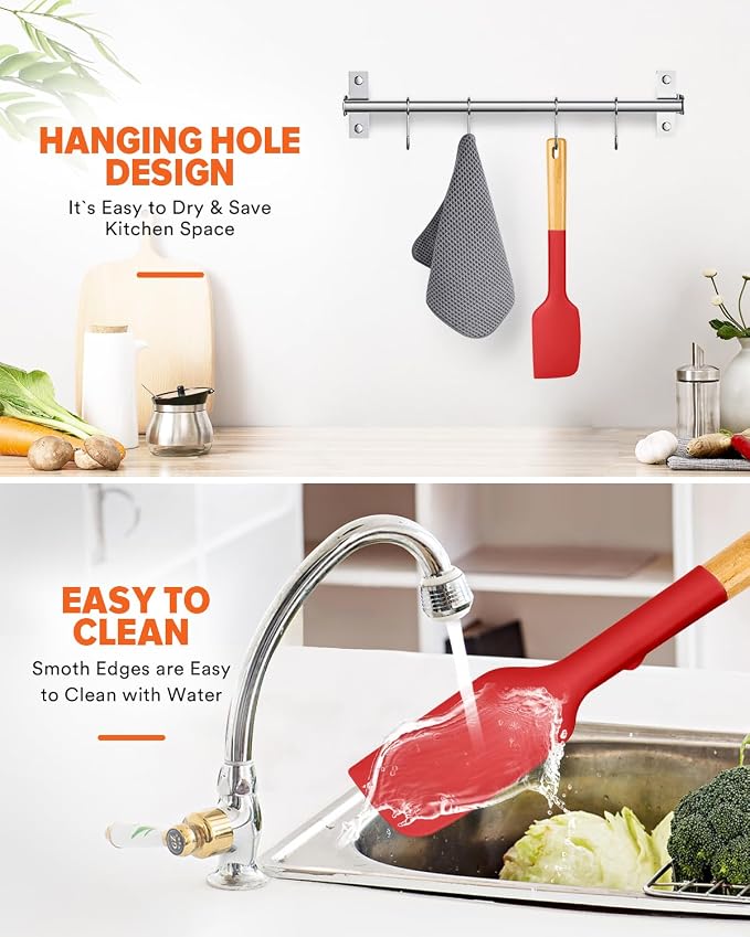 Silicone Heavy-Duty Spatula, Sturdy Bpa-Free Matte Silicone, Wooden Handle - Image 8