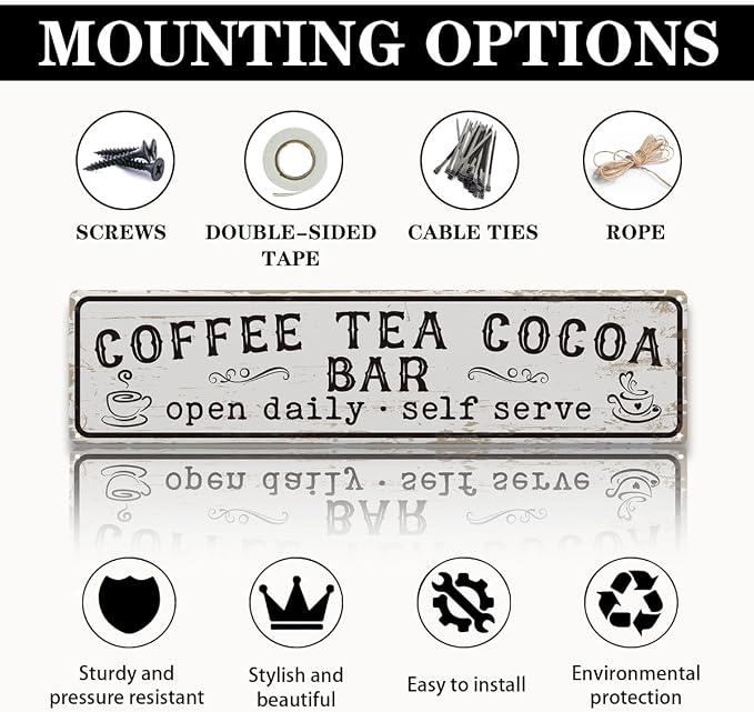 Coffee Signs for Wall, Coffee Tea Cocoa Bar Sign, Retro Metal Tin Sign - Image 3