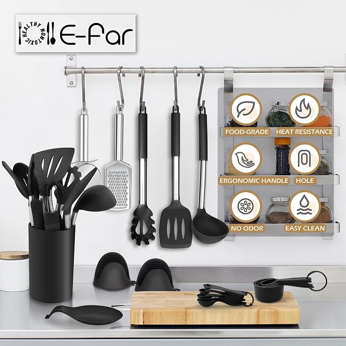 Silicone Kitchen Utensils Set, E-far 30-Piece Cooking Utensils Set - Image 7