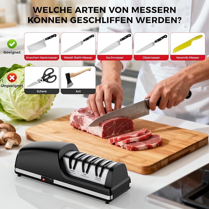 Professional Electric Knife Sharpener, 3-Stage Diamond Abrasive Sharpening - Image 3