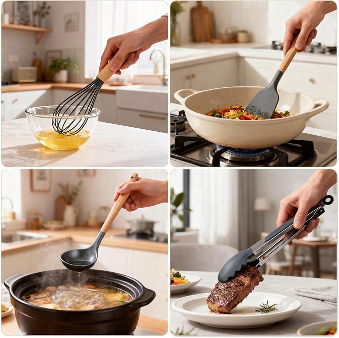 Silicone Cooking Utensil Set, Nonstick Kitchen Utensils 446°F Heat-Resistant - Image 7