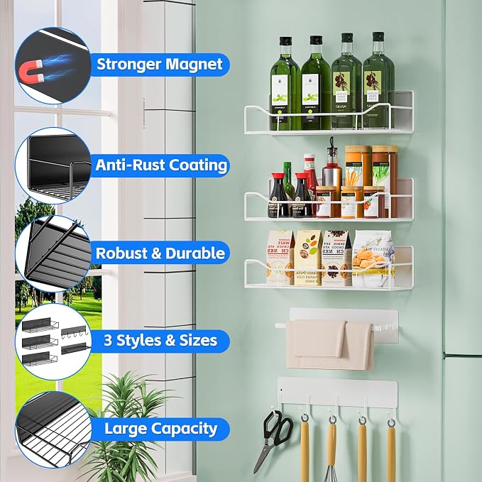 Magnetic Spice Rack for Refrigerator, 5 Pack Magnetic Fridge Organizer Shelves - Image 6