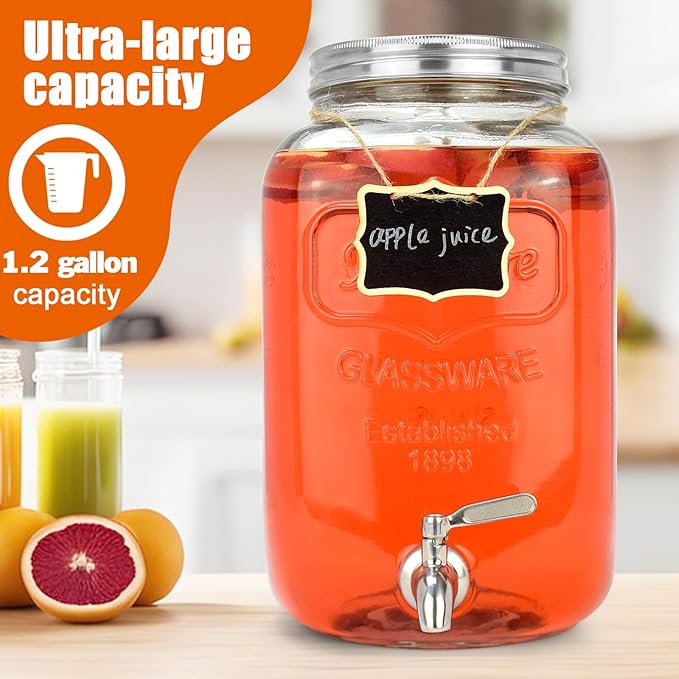 DD&HAPP Glass Drink Dispensers For Parties.1.2 Gallon Beverage Dispensers - Image 2