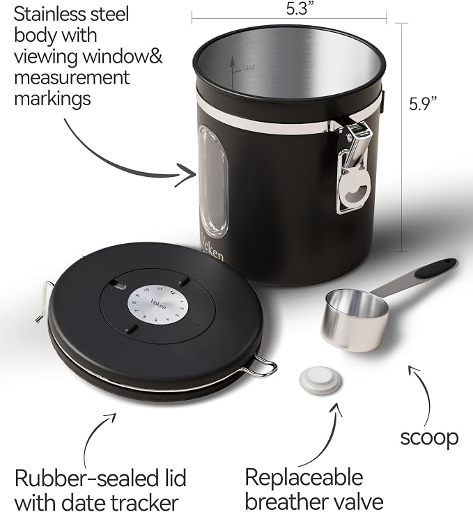 Veken Coffee Canister with Window, Airtight Stainless Steel Kitchen Food - Image 6