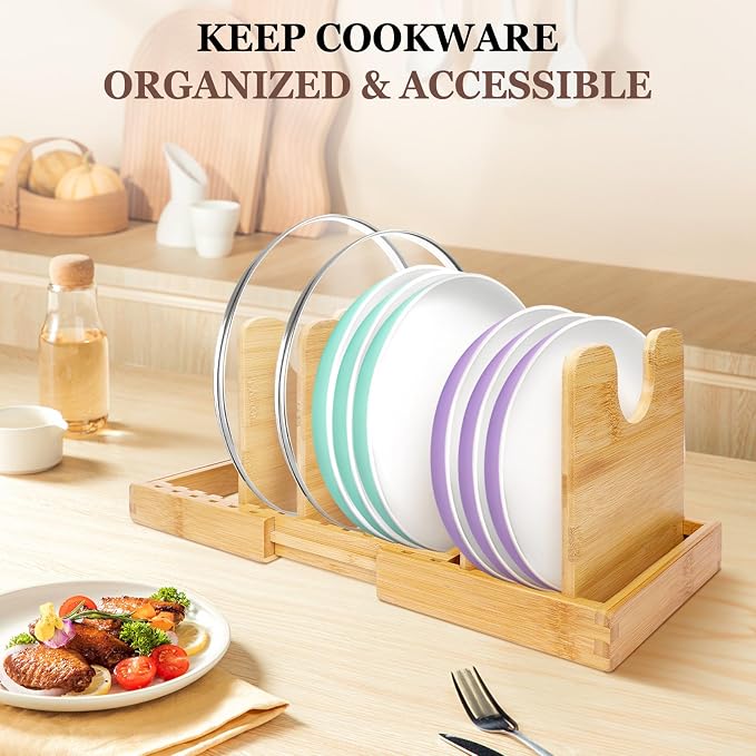 Bamboo Pot Lid Organizer, Pots and Pans Organizer Inside Cabinet, Pot Lids - Image 3