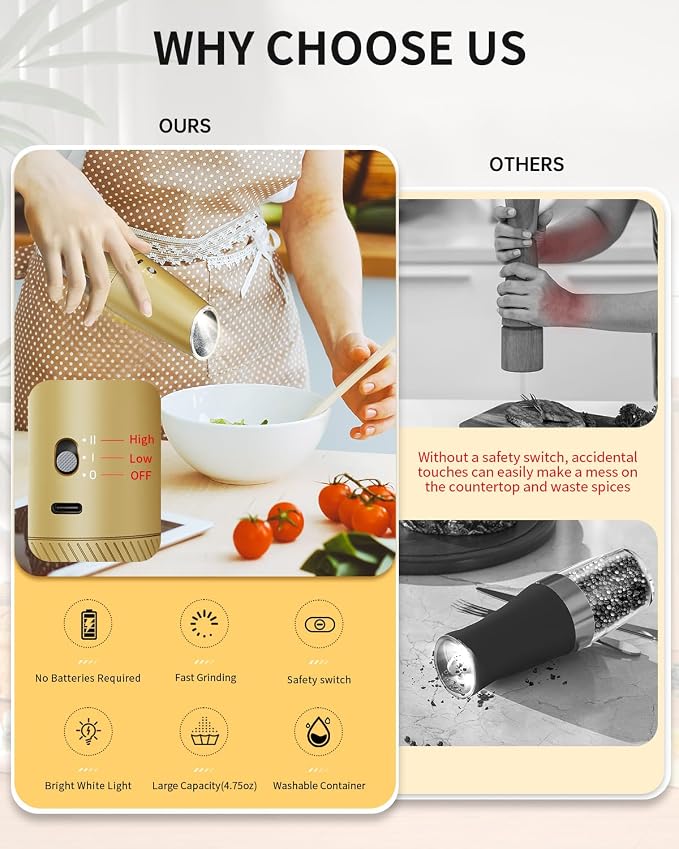 CIRCLE JOY Gravity Electric Salt and Pepper Grinder Set - Image 4