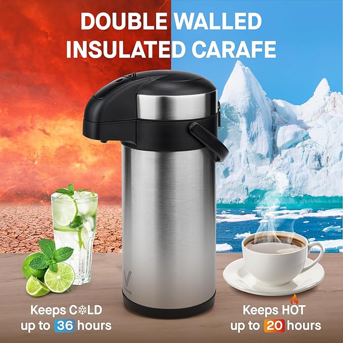 VONDIOR Airpot Coffee Dispenser - 169 Oz Insulated Stainless Steel Coffee - Image 2
