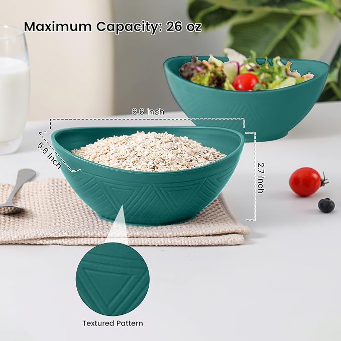 Wheat Straw Cereal Bowls Set of 4, Plastic Bowls Reusable 26 OZ, Unbreakable - Image 2