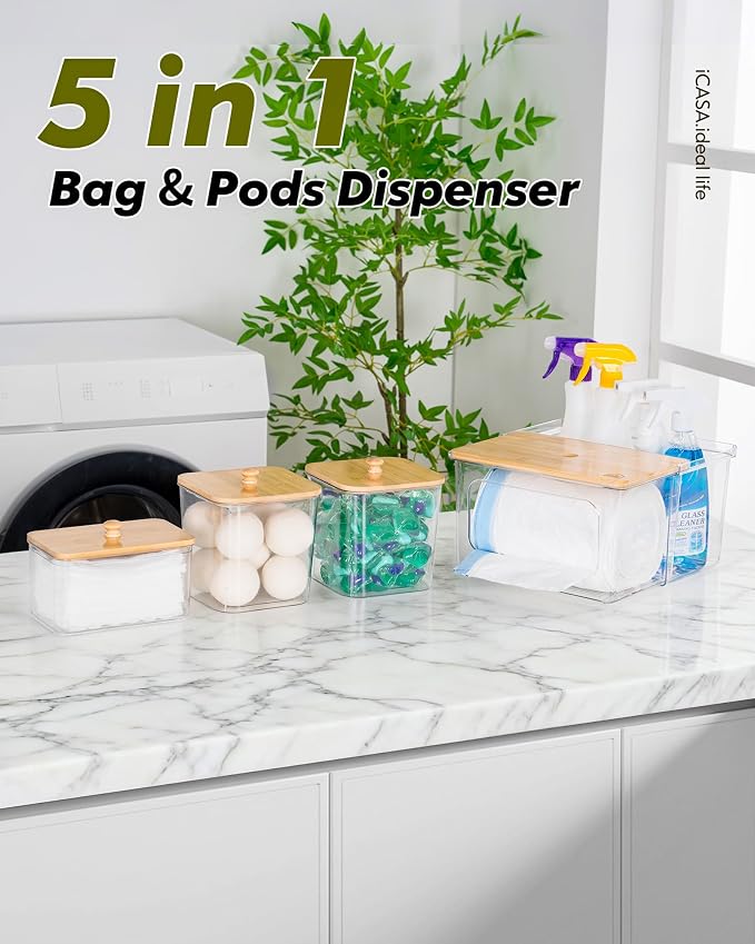 iCASA Trash Bag Dispenser Dishwasher Pod Holder - 5 in 1 Plastic Garbage Bag - Image 2