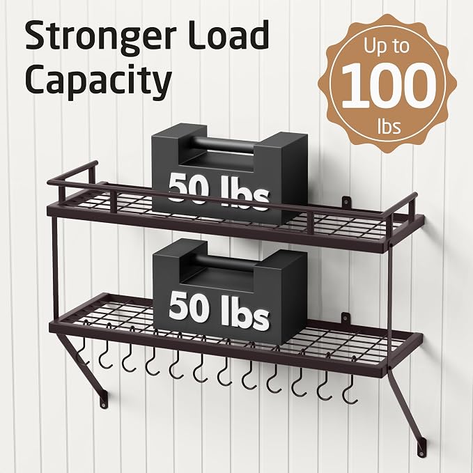 KES 30-Inch Oiled Bronze Pot Rack Wall Mounted, 2-Tier Hanging Pot and Pan - Image 4