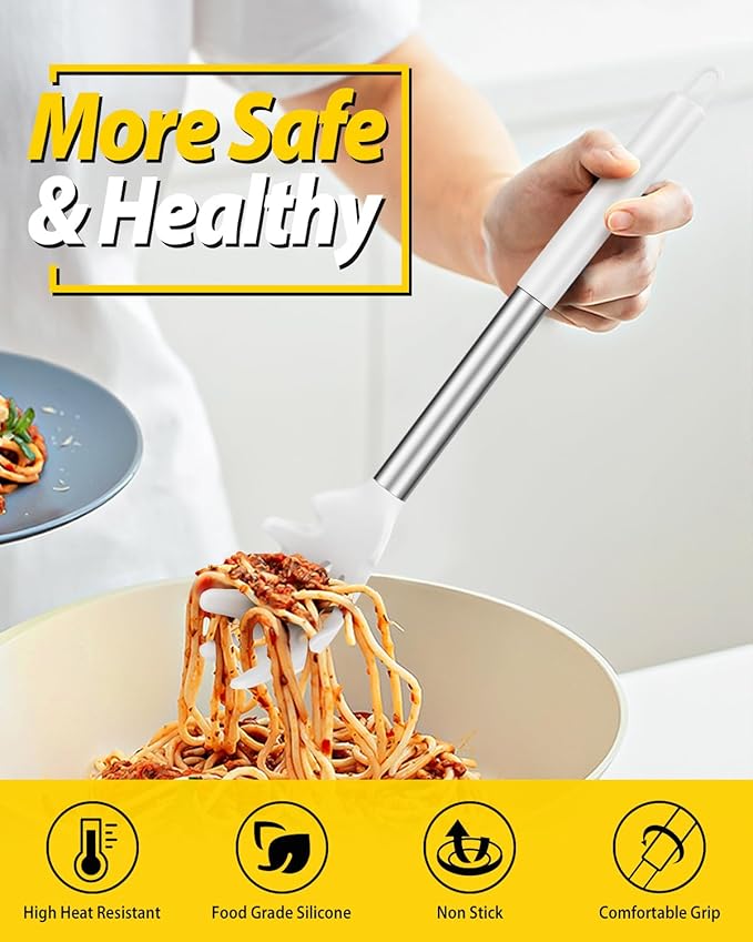 Silicone Pasta Fork and Ladle Spoon Set, Large Non Stick Kitchen Utensils - Image 3