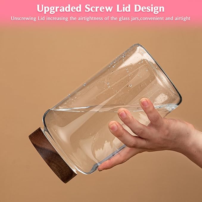 Large Glass Coffee Jars with Spoon, Round Storage Canister with Wooden Lid - Image 5