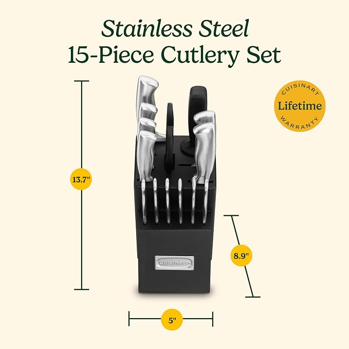 Cuisinart Stainless Steel Hollow Handle 15-Piece Cutlery Block Set, Kitchen - Image 5