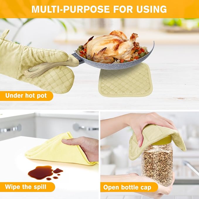 6 Pcs Oven Mitts and Pot Holders, 500℉ Heat Resistant Oven Mitts - Image 5