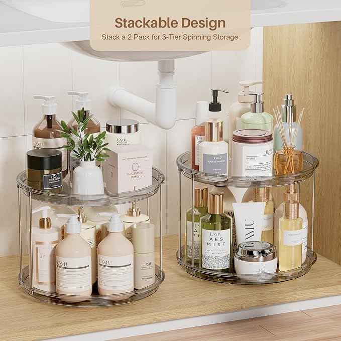 LAMU 2 Tier Lazy Susan Organizer 12 inch Large Lazy Susan Turntable Rotating - Image 4