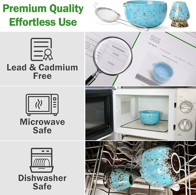 Matcha Bowl and Whisk Set, BPA-Free – Multi-Layer Ice-Crackle Ceramic Chawan - Image 2