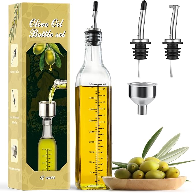 AOZITA 17oz Glass Olive Oil Dispenser Bottle - 500ml Clear -Oil & Vinegar Cruet by AOZITA