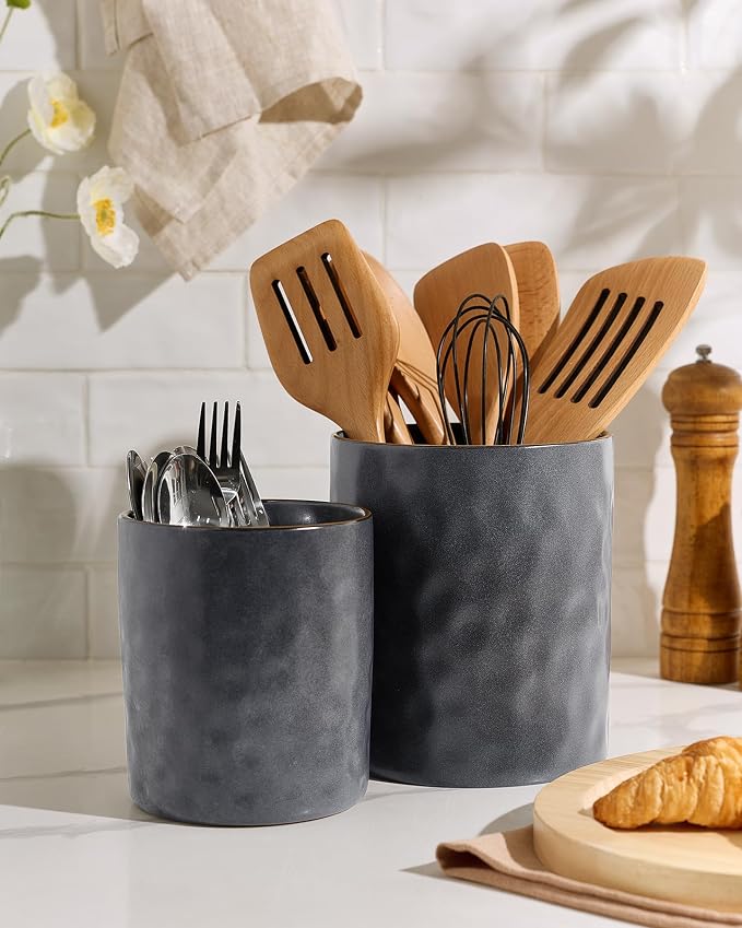 famiware Ocean Utensil Holder, 7.2"+5.8" Ceramic Kitchen Utensil Holder - Image 5