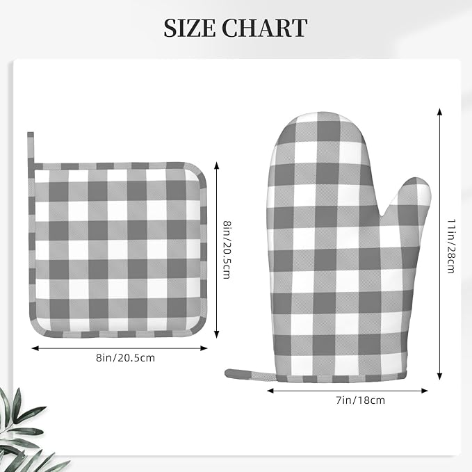 Buffalo Plaid White and Grey Oven Mitts and Pot Holders Set - Image 3