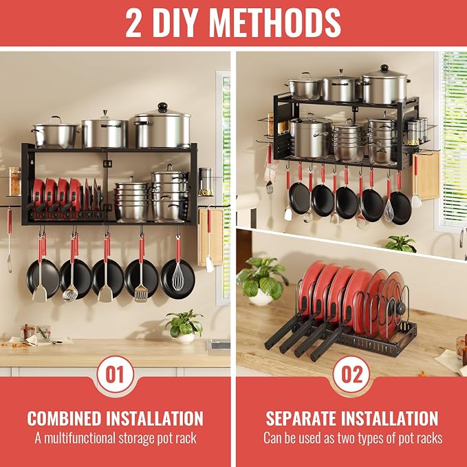 31 Inch Pot Rack Wall Mounted，3 in 1 Pots and Pans Organizer - Image 4