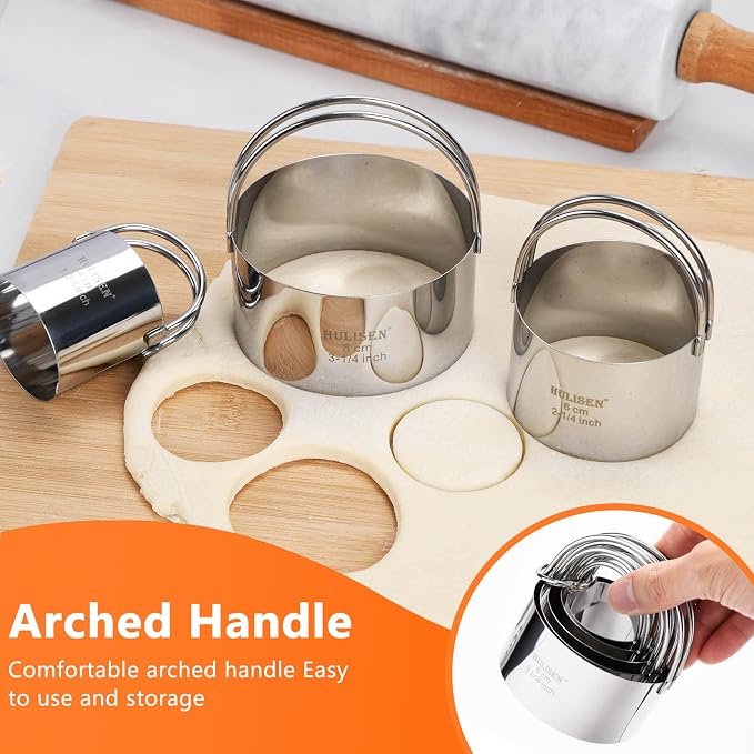 HULISEN Stainless Steel Biscuit Cutter Set, Pastry Scraper and Dough Blender - Image 4