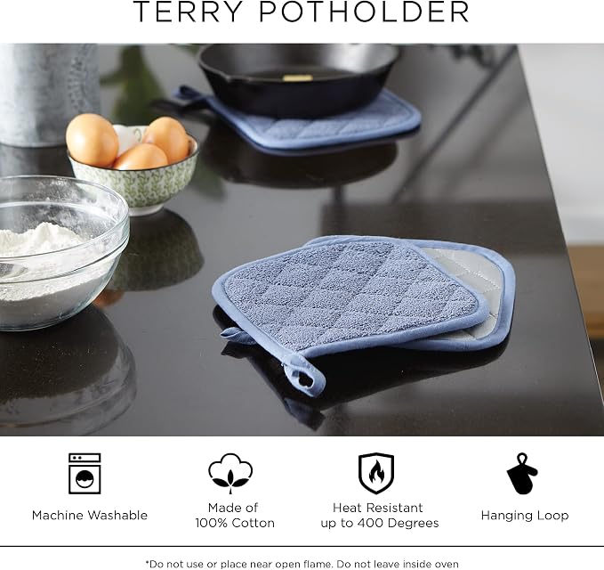 DII Basic Terry Collection Quilted 100% Cotton, Nautical Blue, 3 Piece - Image 7