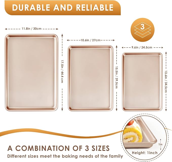 Baking Sheet Pan Set of 3, Commercial Cookie Sheets - Image 2