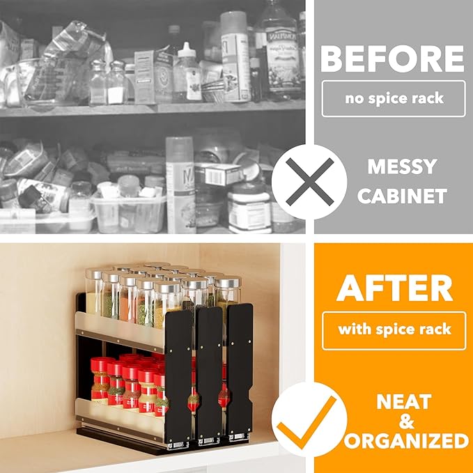 SpaceAid Bamboo Pull Out Spice Rack Organizer - Image 2
