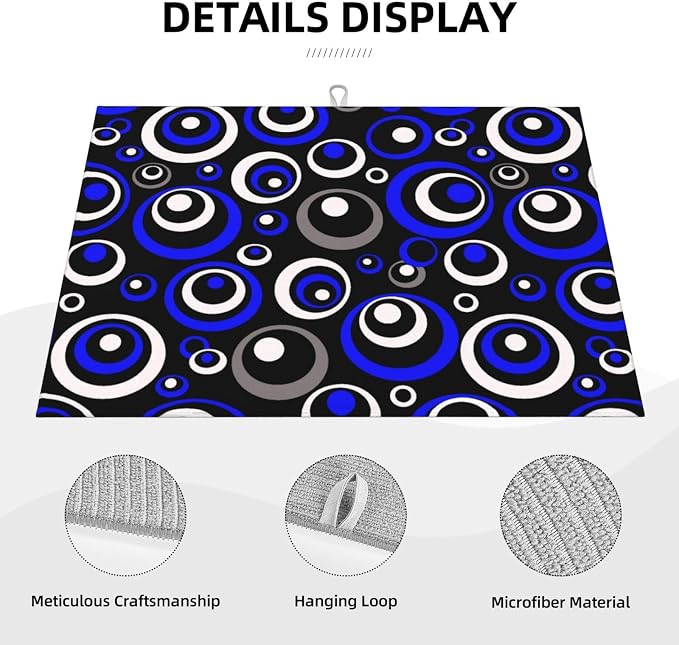 Blue Black White Geometric Circle Dish Drying Mat - Image 5