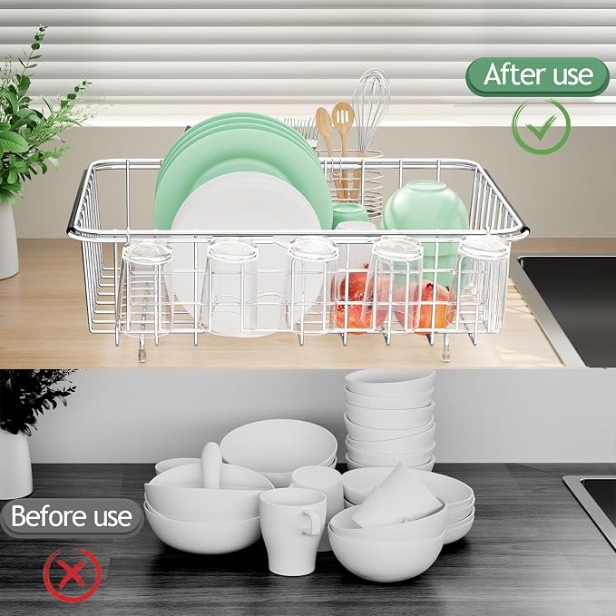 Fanbsy Dish Drying Rack in Sink, Extendable Stainless Steel Dish Drainers - Image 7